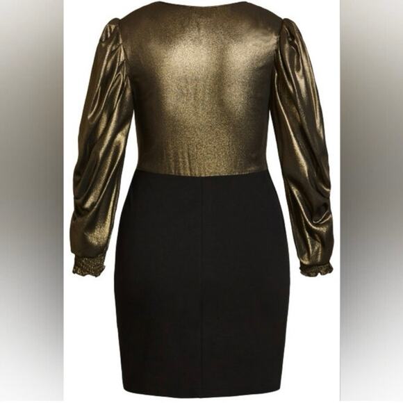 City Chic Opulence Bronze mixed media gold black dress plus size 18 M medium - Picture 7 of 13